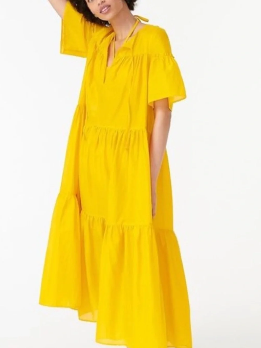 J.Crew Tiered Cotton Voile Beach Dress XL Warm Sunflower Yellow Maxi